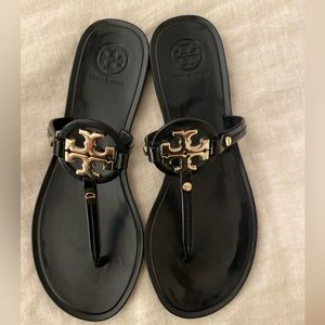 Tory Burch Mini Miller Jelly Sandals in black with gold logo NWOB